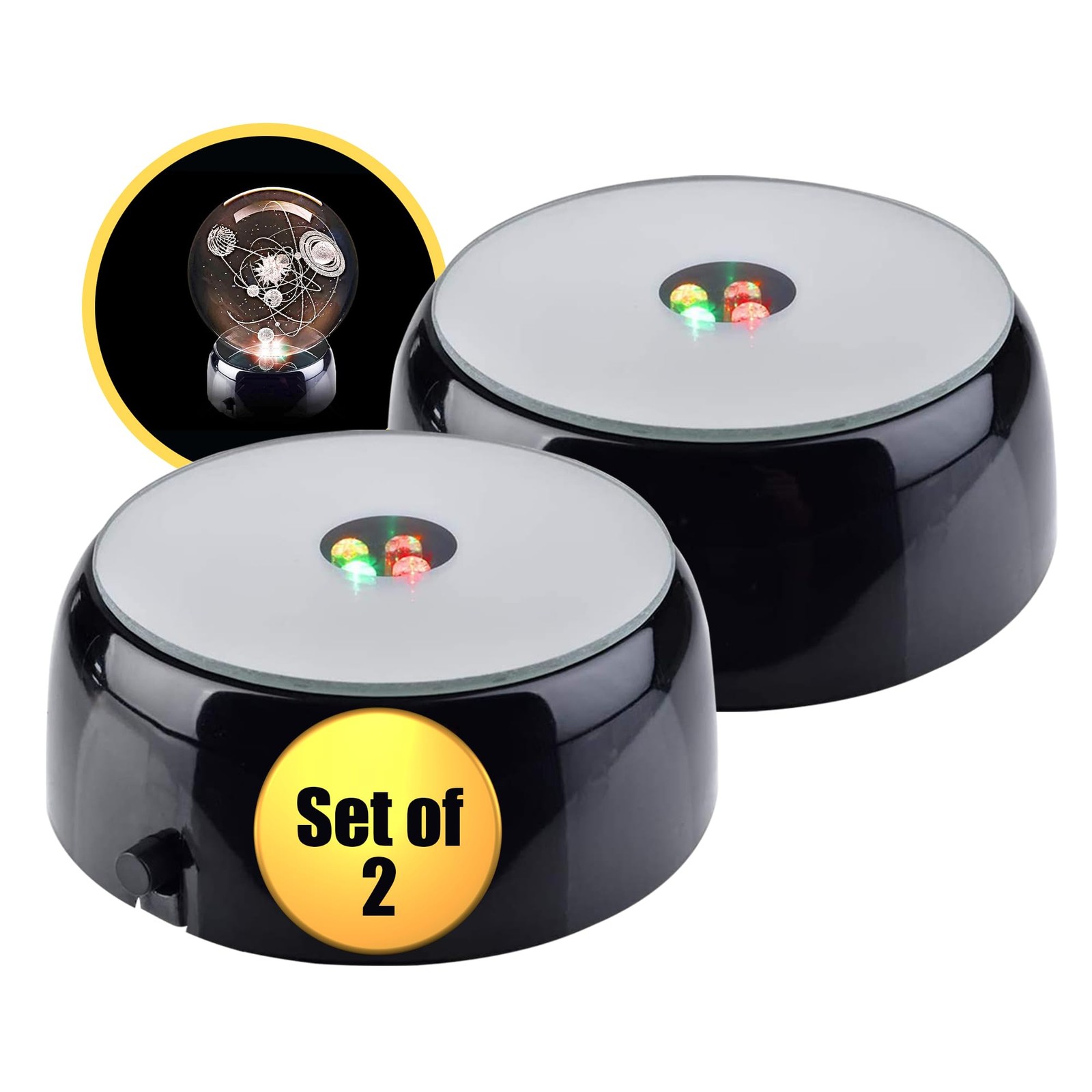 4 LED Crystal Round Display Base w/ Mirror Top – Lighted Stand for Crystal Ar…
