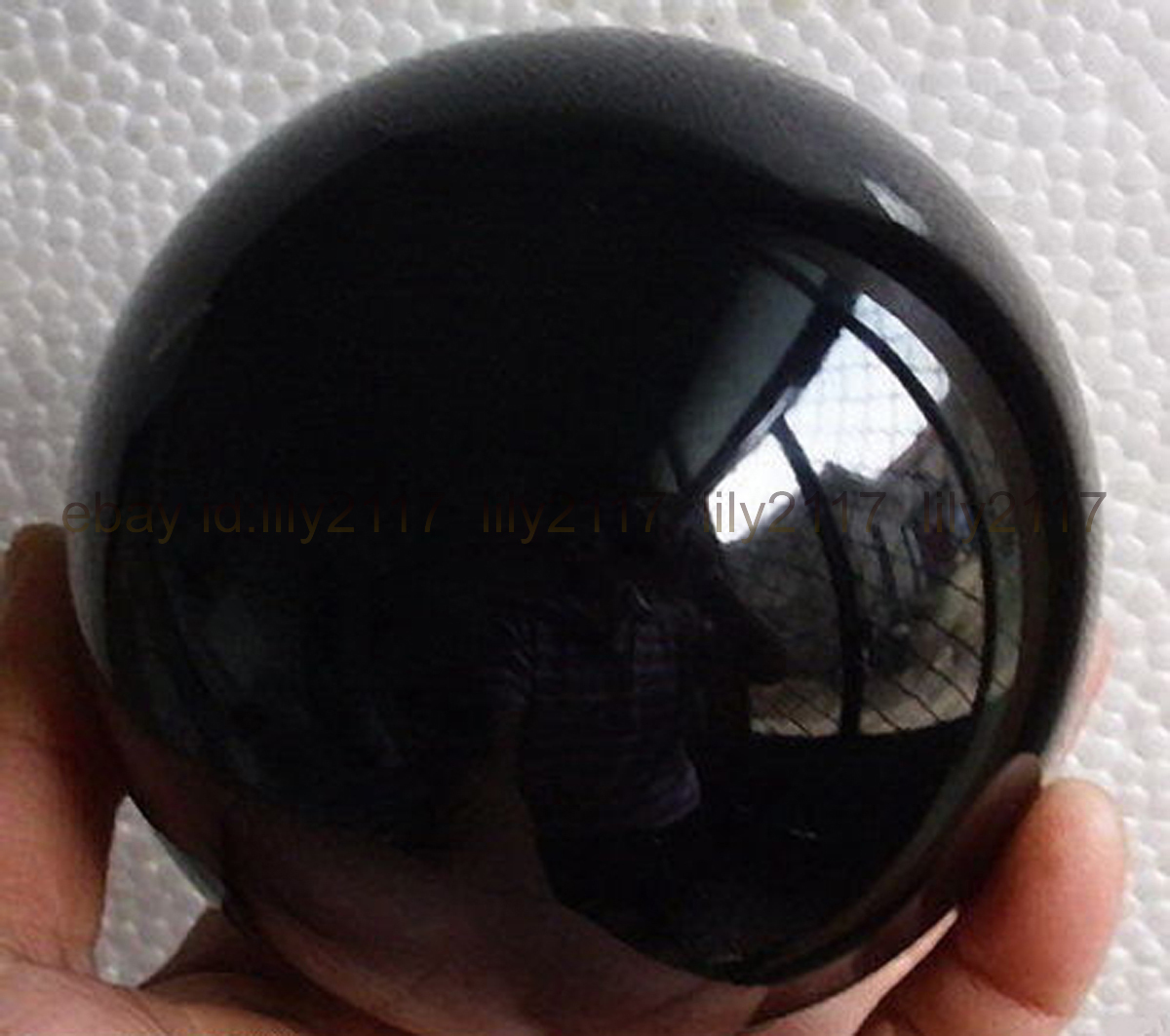 Rare Natural Obsidian Quartz Black Magic Crystal Healing Ball Sphere 60mm+Stand