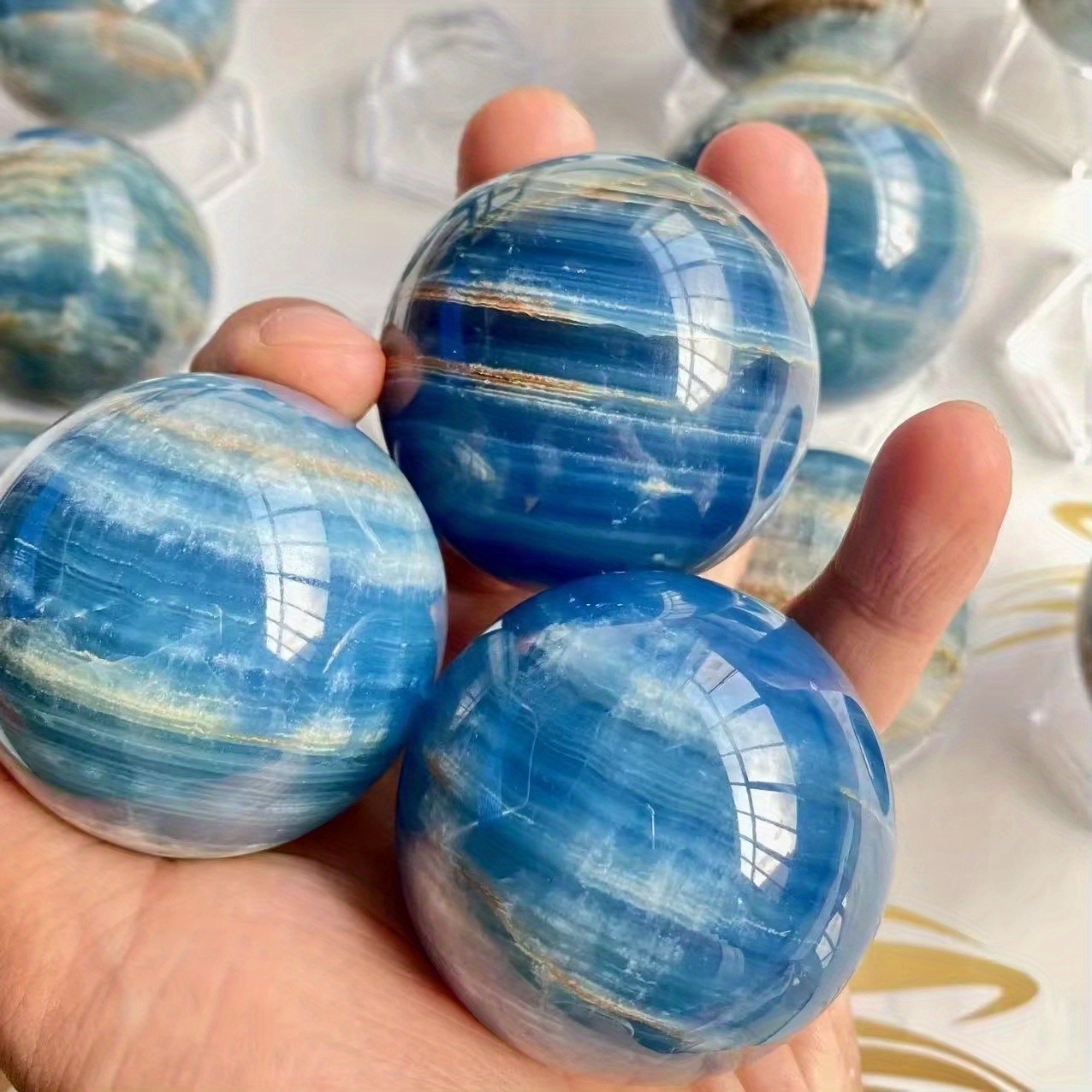 50-60MM Wholesale Natural Blue Onyx Sphere Blue Polished Ball Good Pattern Gift