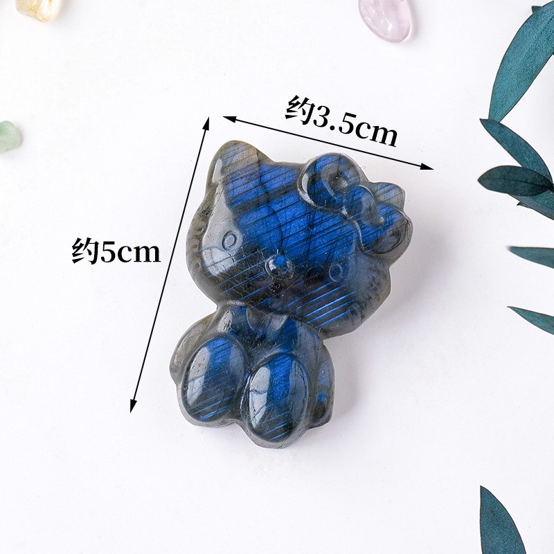 Natural Crystal Blue Light Moonstone Nine Tailed Fox Rose Ornament