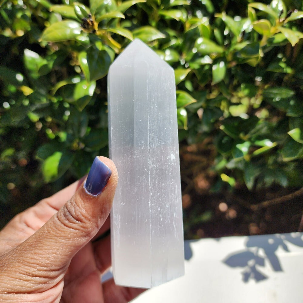 Natural Selenite Stone Tower Single Point Wand Obelisk Specimen Home Decoration
