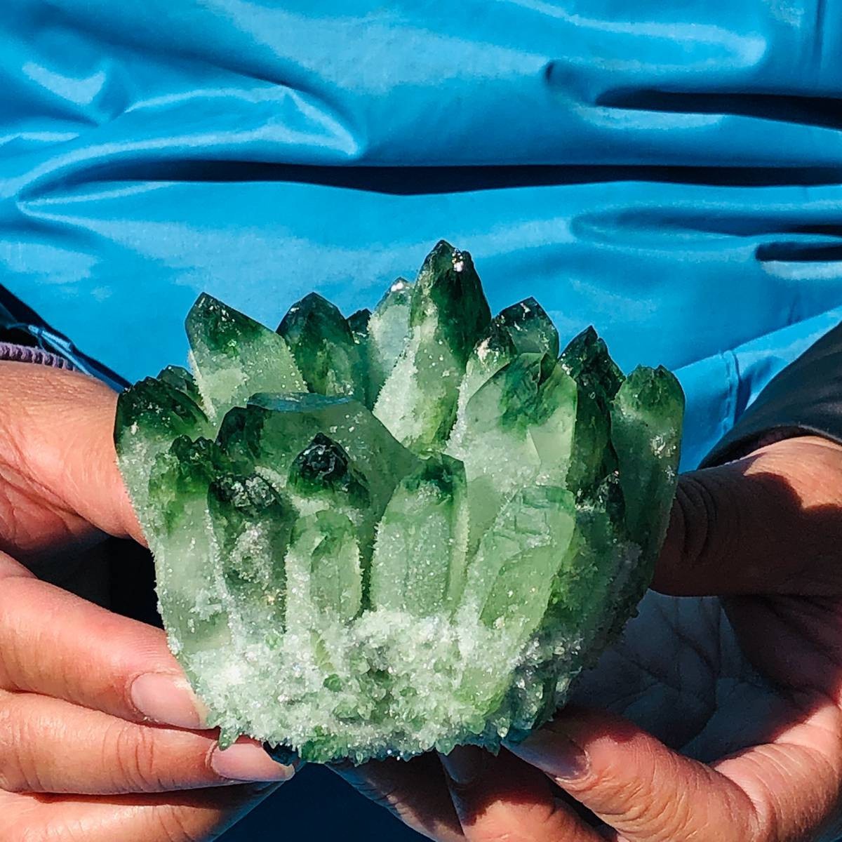 4Pcs 3.91LB New find green Phantom Quartz Crystal Cluster mineral samples heals