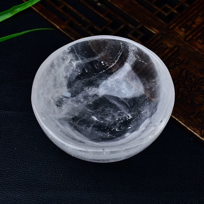 1pc Natural clear crystal quartz Carved bowl Reiki Healing Gift random 80-90mm