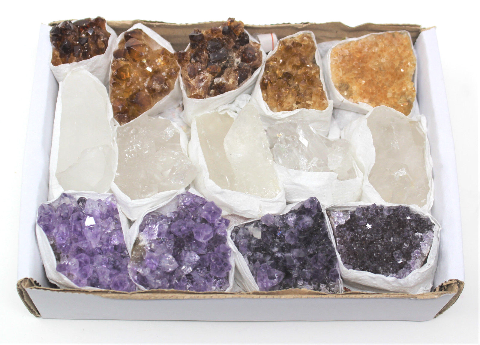 Bulk Citrine Amethyst Clear Quartz Crystal Clusters Box: 9-14 Piece Lot