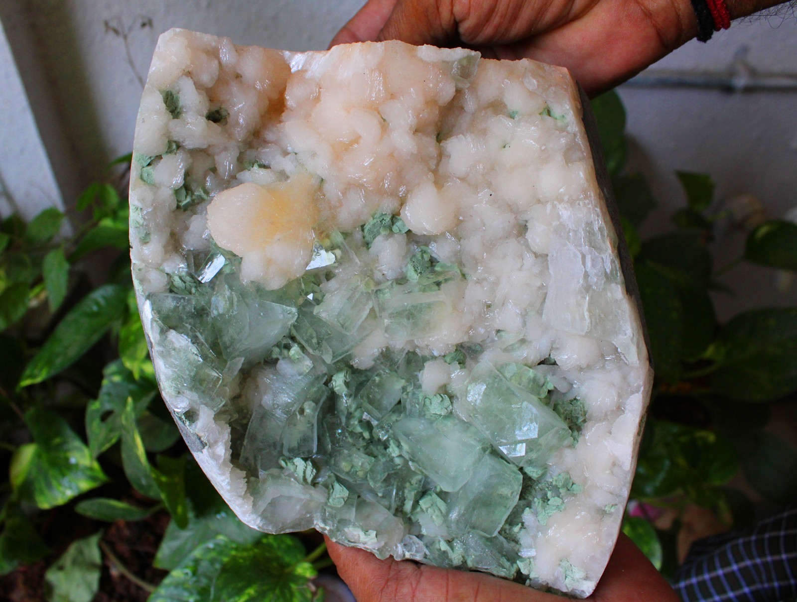 GREEN APOPHYLLITE CRYSTALS w/ STILBITE ON MATRIX MINERALS SPECIMEN INDIA #A47