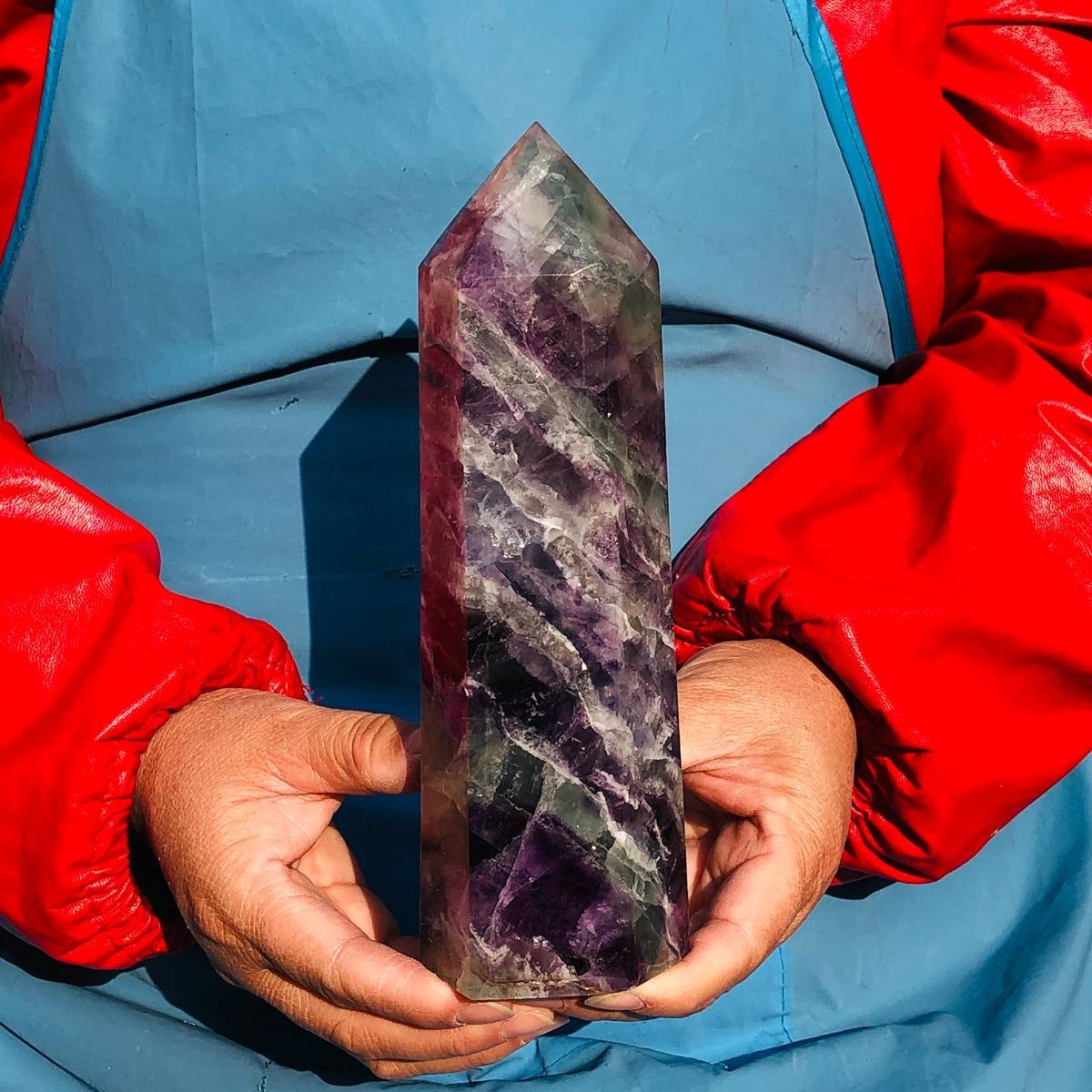 2pcs 5.72LB Natural Colourful Fluorite Obelisk Quartz Crystal Tower Healing