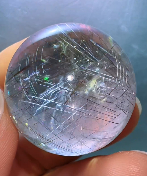 26mm Natural Rainbow Rutilated Quartz Sphere Crystal Ball Reiki Healing Decor