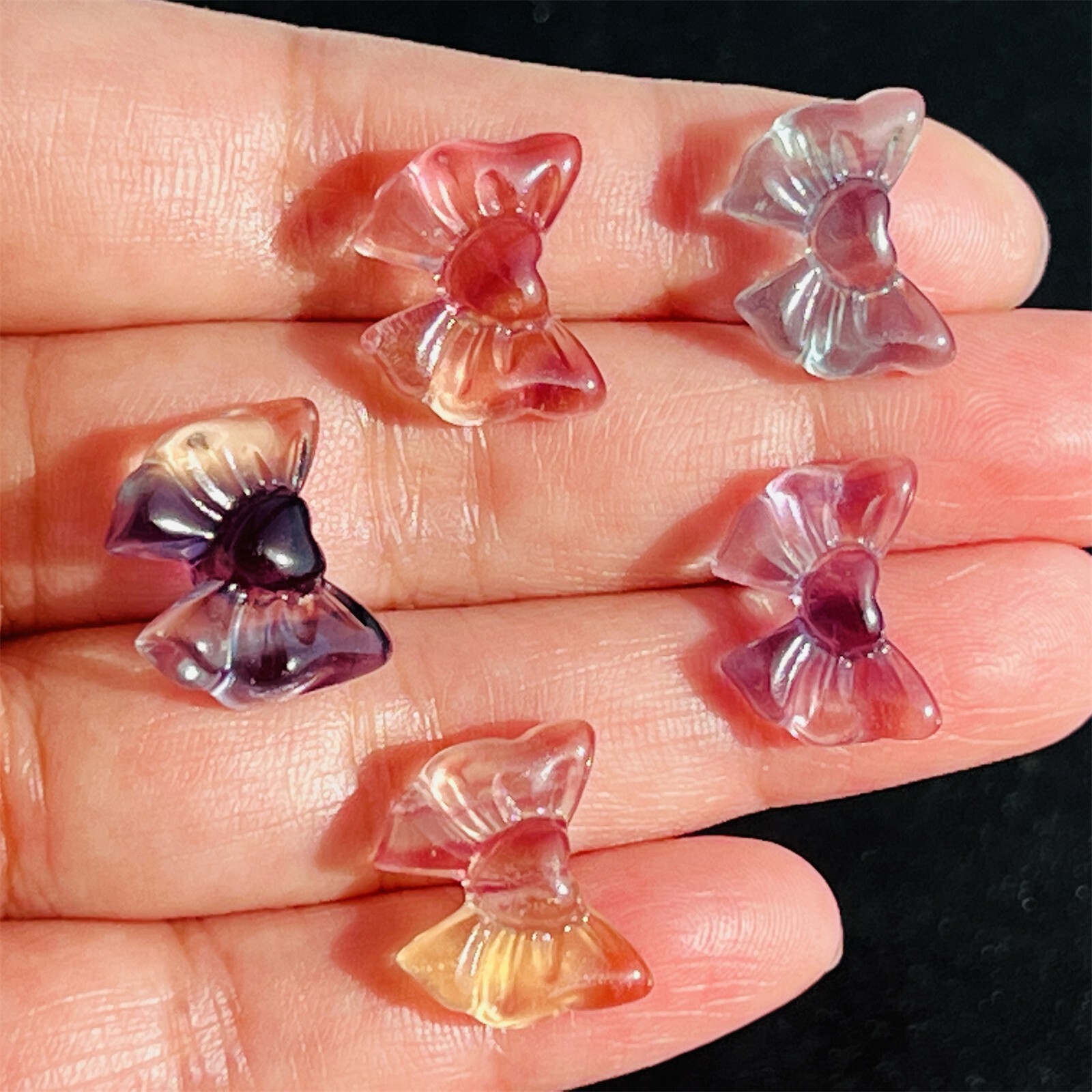 5pcs Natural Fluorite Mini love Bow tie skull Quartz Crystal Skull healing gift
