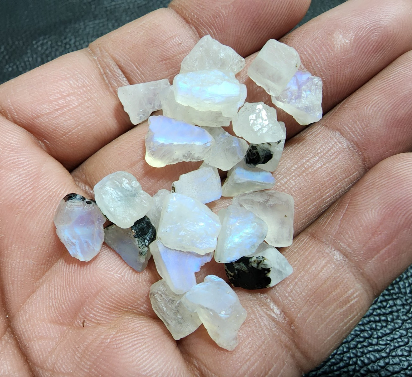 Wholesale White Rainbow Moonstone Rough 24 Pcs 8-12mm Natural Gem Crystals