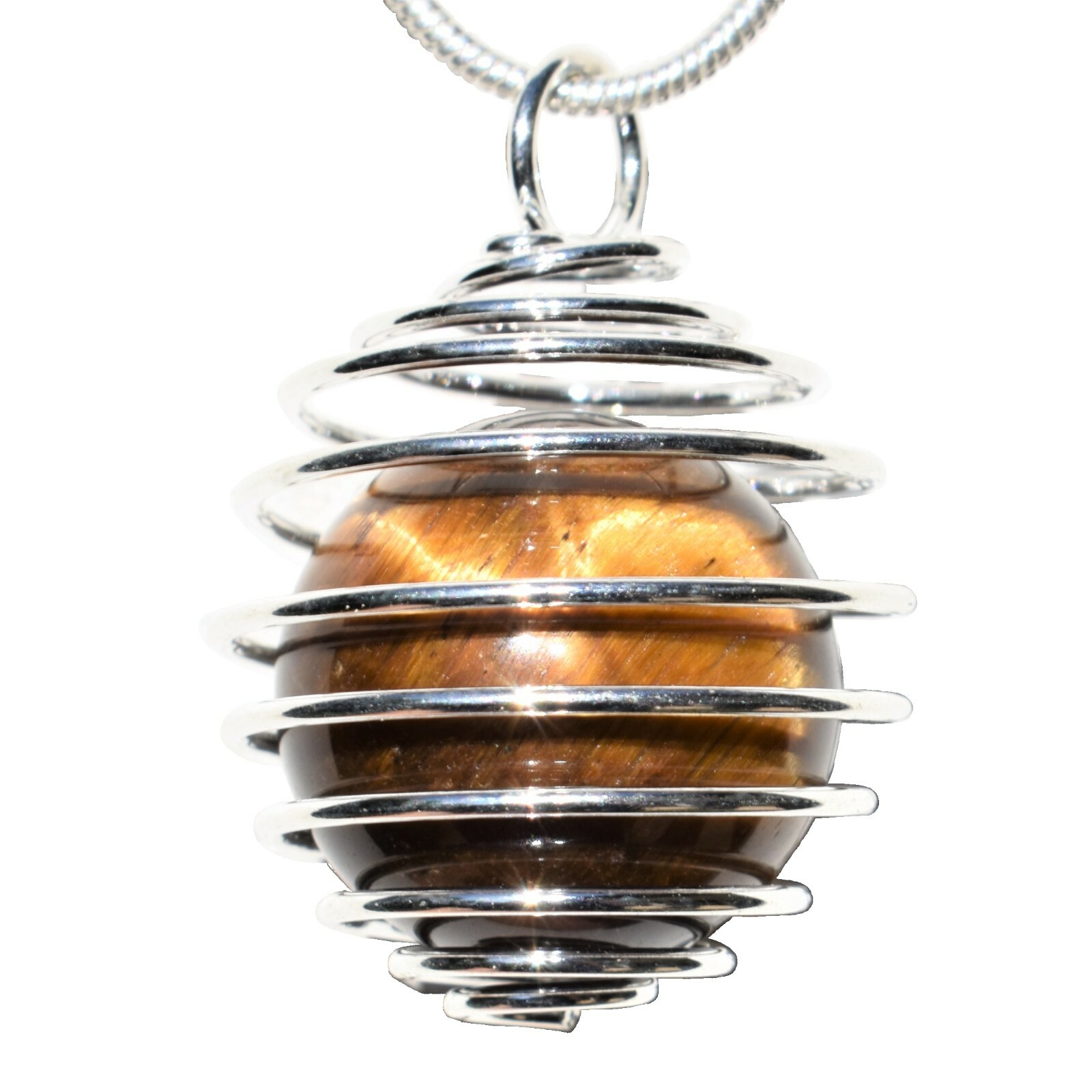 Charged 16mm Golden Yellow Tiger Eye Sphere Pendant + 20″ Stainless Steel Chain