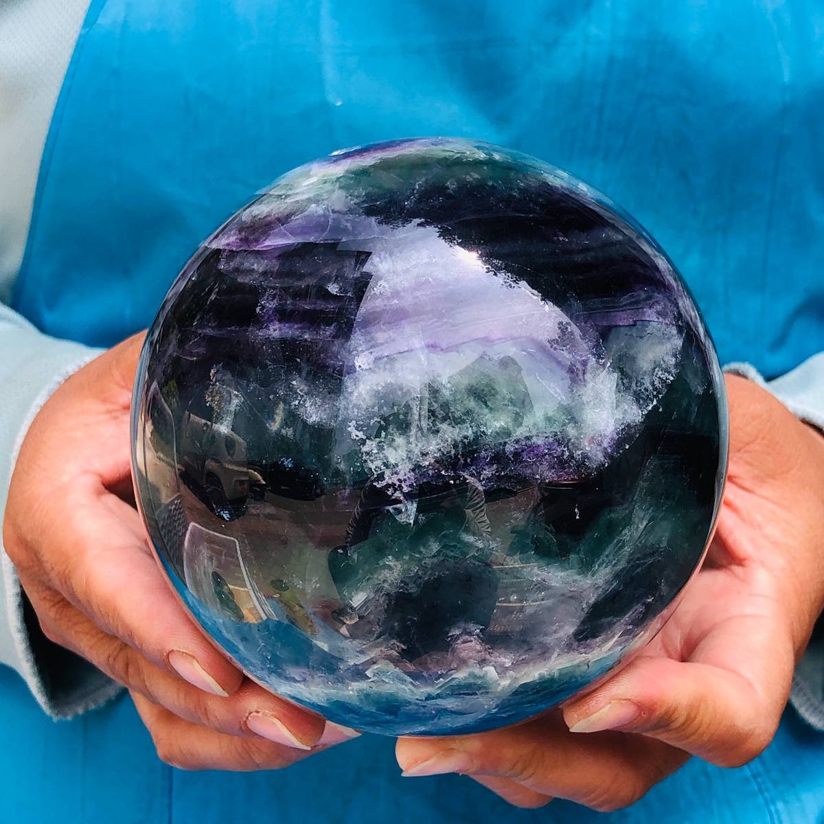 4.92LB Natural rainbow fluorite sphere quartz crystal polished ball healing