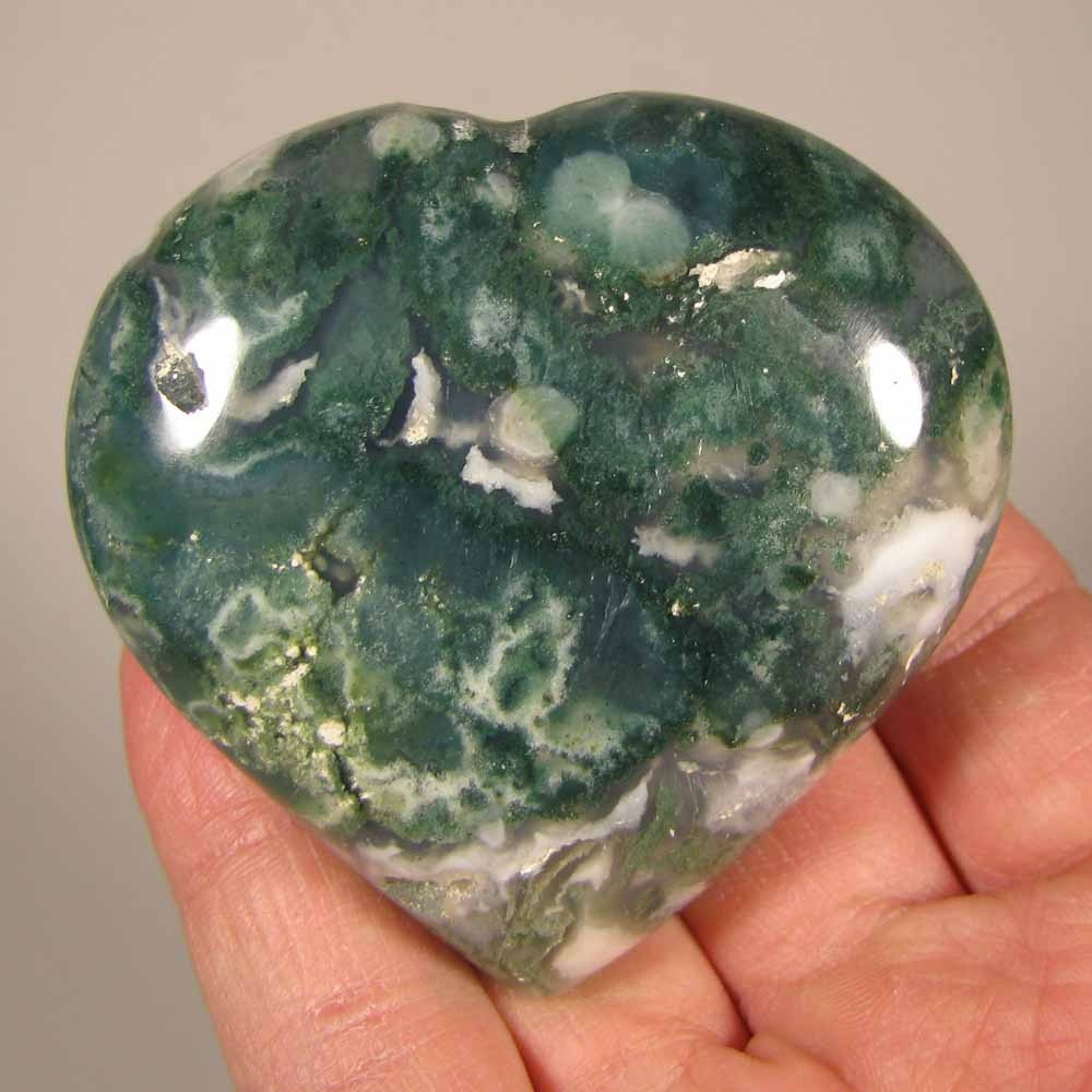 2.6″ GREEN MOSS AGATE Heart Gemstone Polished Palm Stone – India