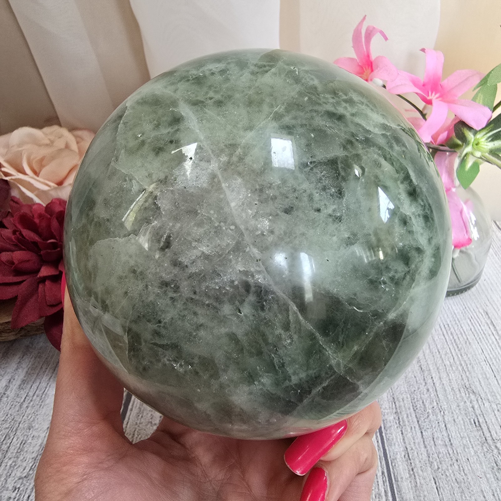 114mm Unique Rainbow Fluorite Green Crystal Sphere Orb (79)