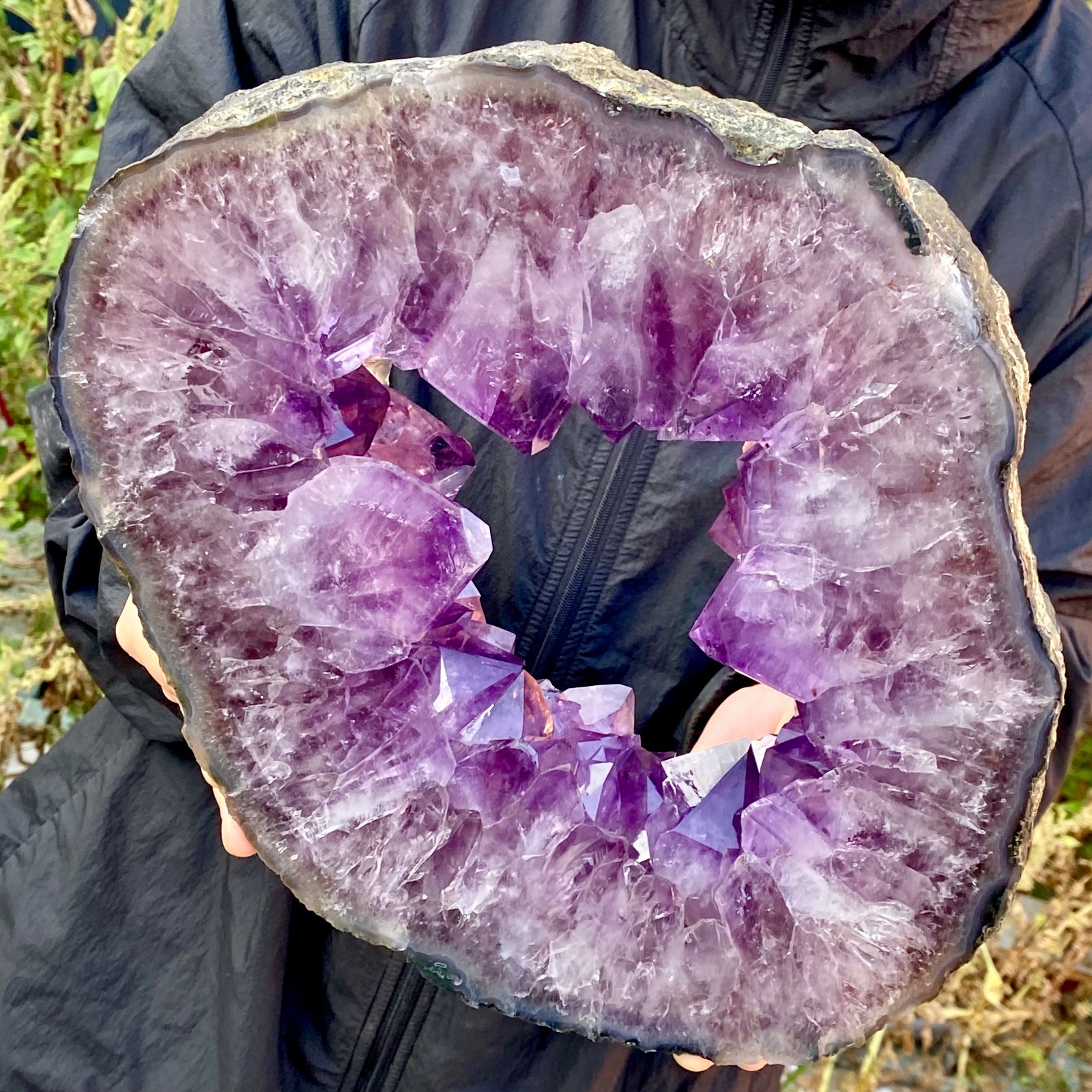 10.8LB Natural Amethyst Cave Crystal Slice Crescent shaped Hand Cut Repai
