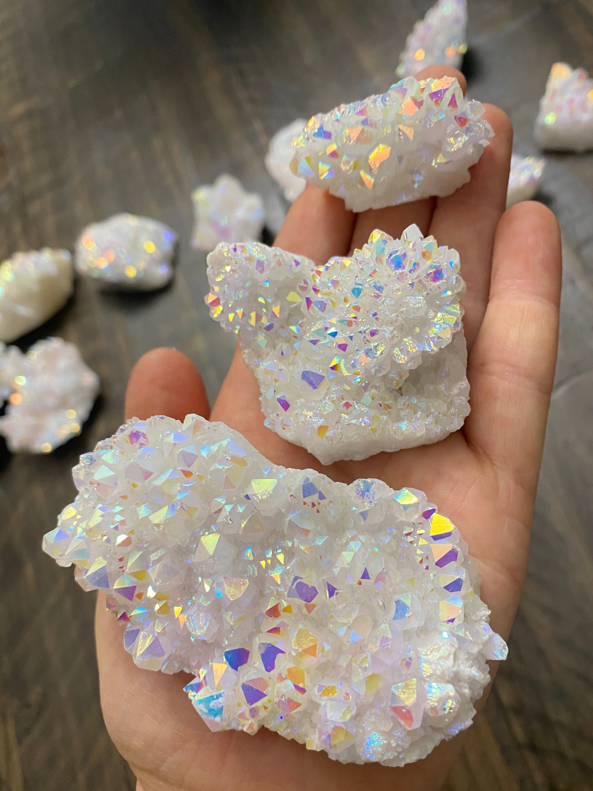 Raw Angel Aura Quartz Crystal Cluster, Natural Angel Aura Quartz from Brazil