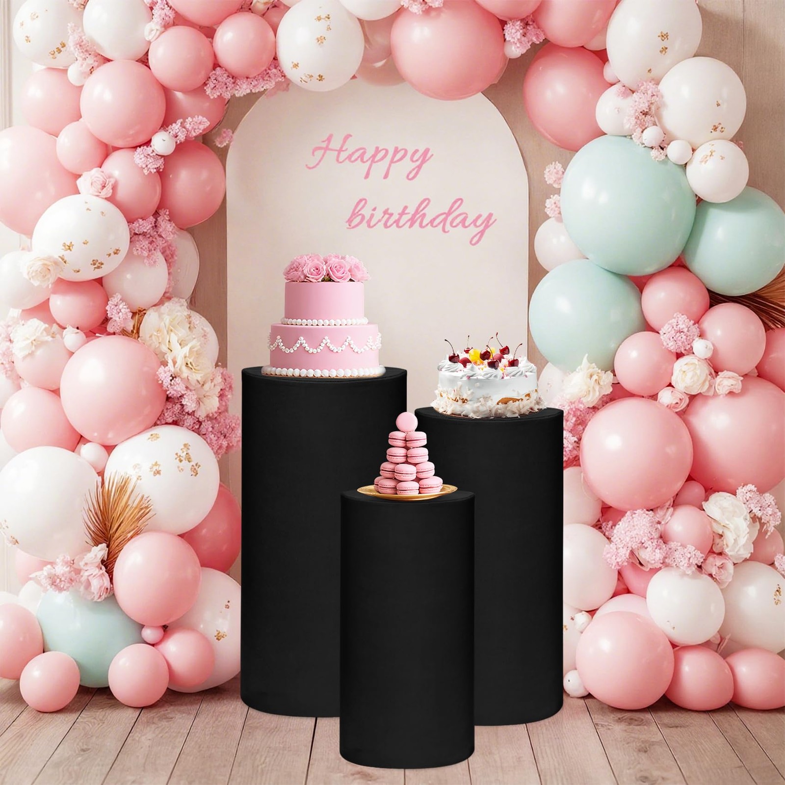 Cylinder Pedestal Stand Covers Set of 3 Spandex Display Pedestal Covers Round…