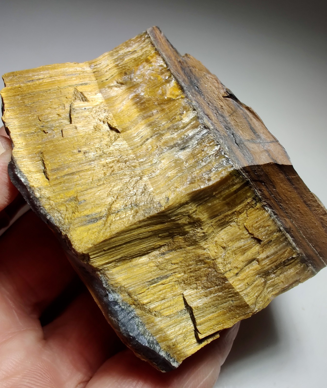 Tigers Eye specimen, nice chatoyancy. Northern Cape, South Africa. 289 grams.