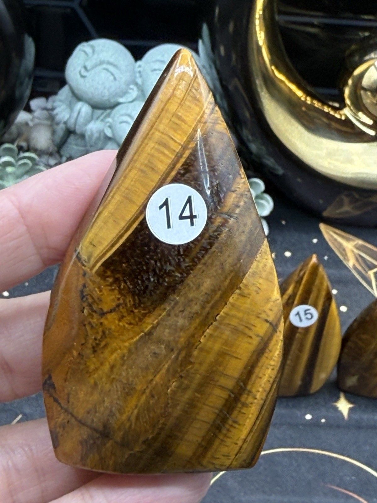 Natural Tigers eye Candle Flames Points beautiful color Free shipping