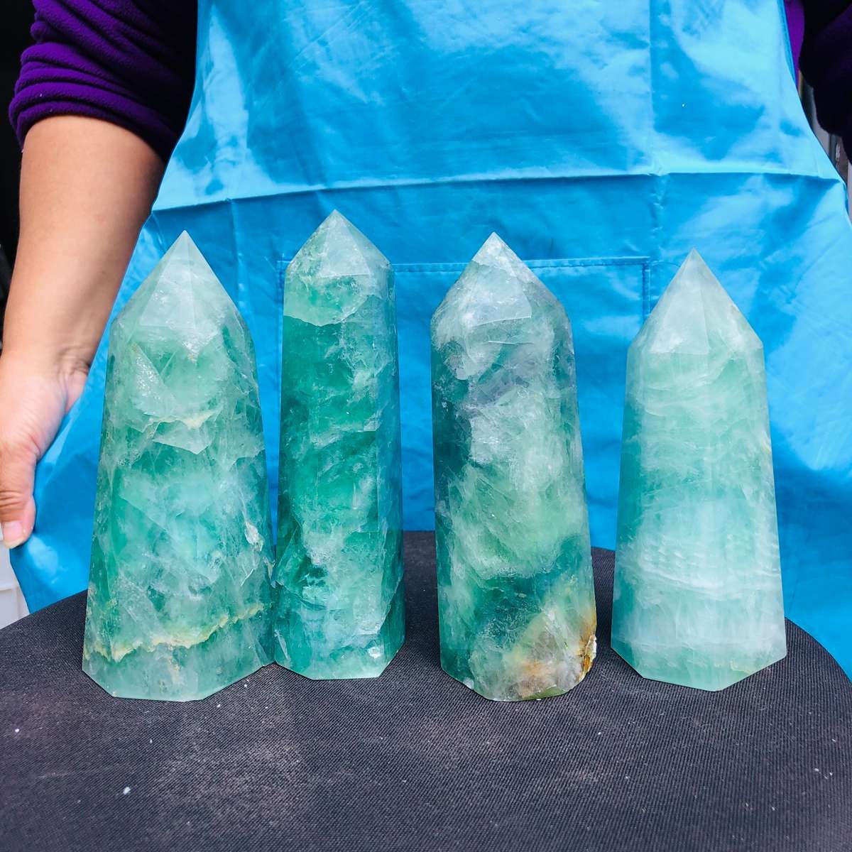 4.84LB 4pc Natural fluorite quartz obelisk crystal tower point healing decor