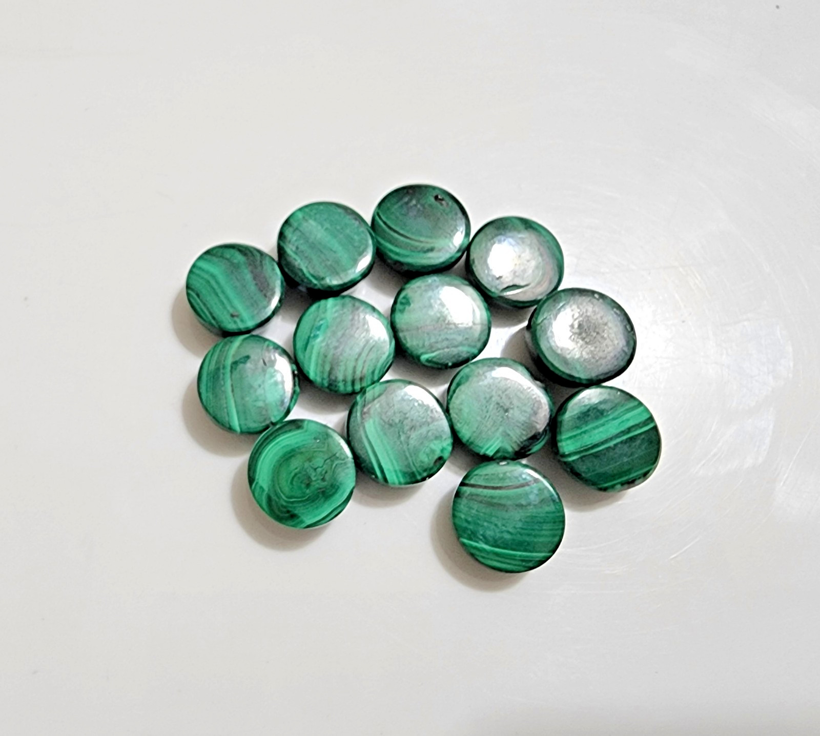 Green Malachite Round Cabochon Cut Stones Lot of 13 Natural Polished Gemstone