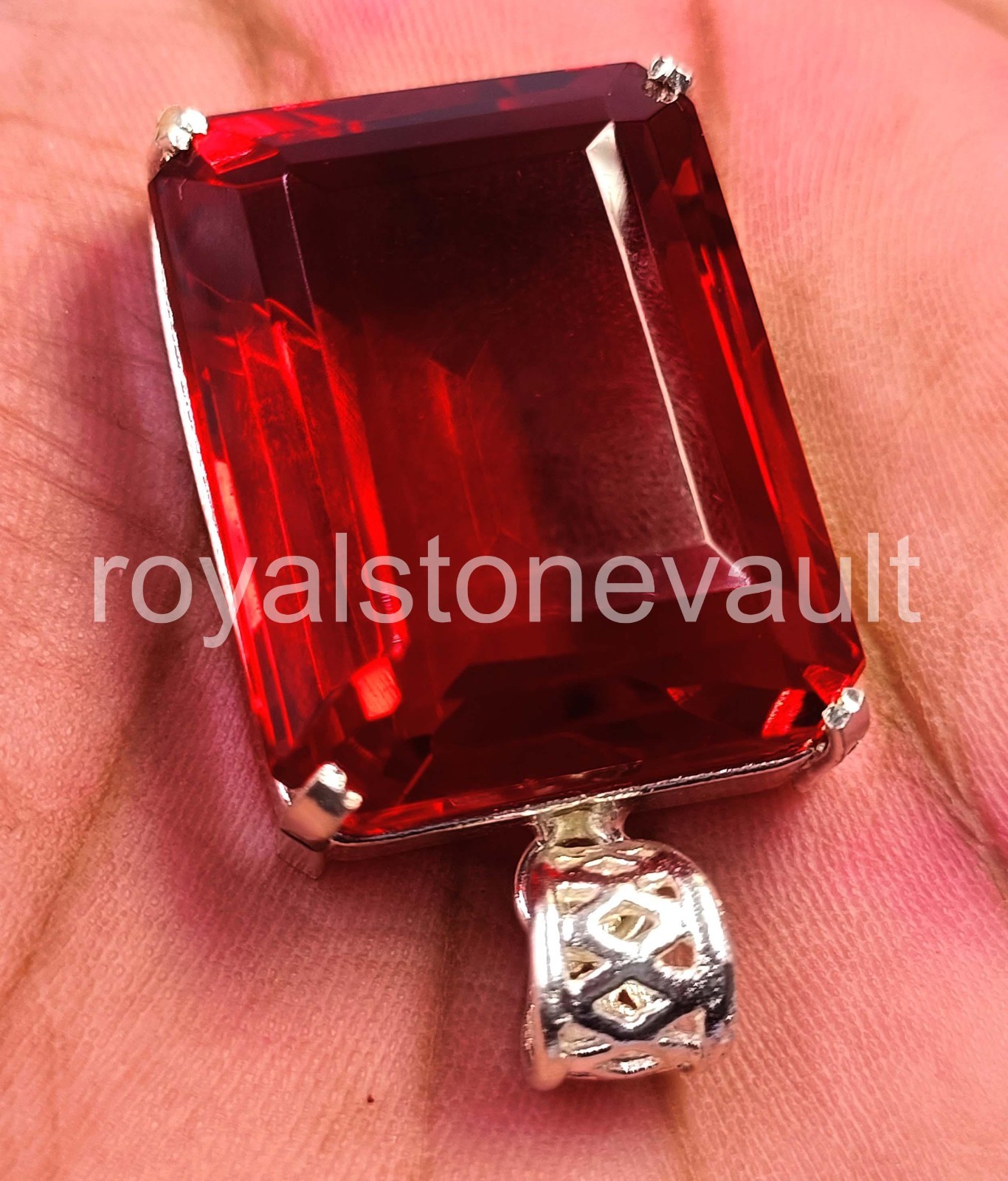 102.5 CT Natural Red Ruby Emerald Cut 925 Silver Pendant Free Chain IGL Gem 6AHX