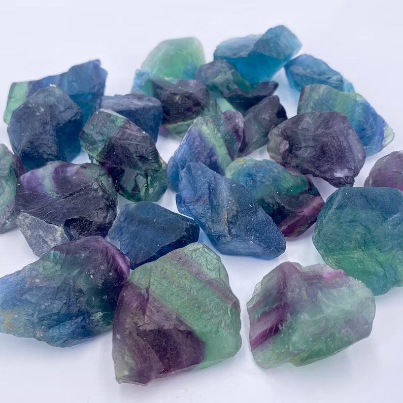 6Pcs Raw Rough Rainbow Fluorite Chunks Healing Crystal Mineral Specimens Gift