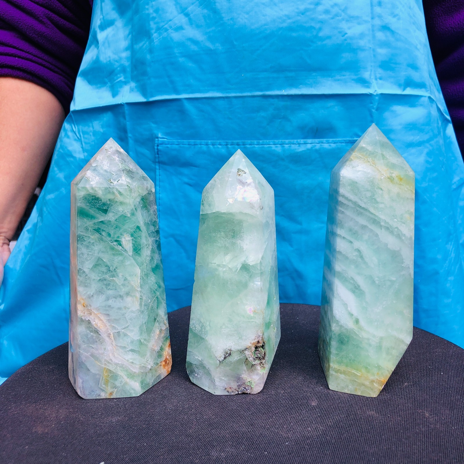 5.25LB 3Pcs Natural Colourful Fluorite Obelisk Quartz Crystal Tower Healing