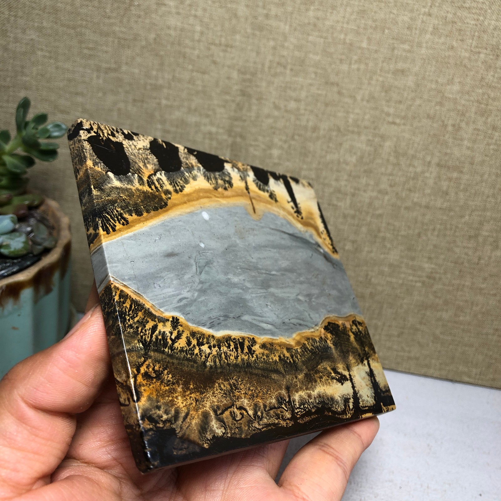 Natural Chinese painting stone crystal ornaments pictographic landscape A5075