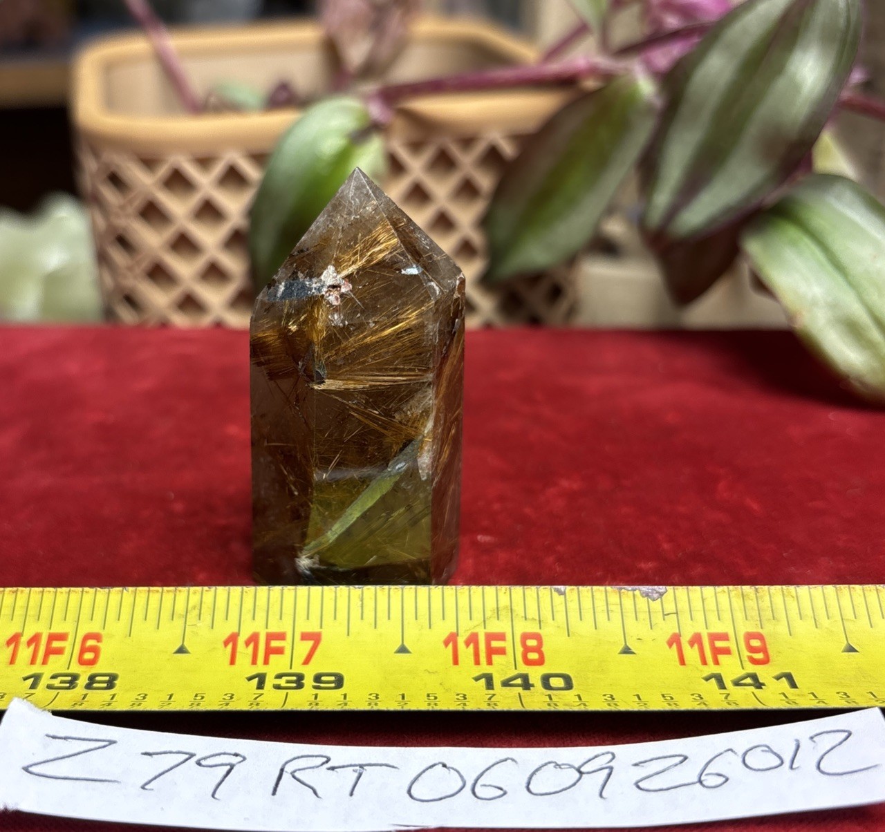Golden Rutile Tower Rutilated Quartz Crystal Gemstone Point 43.42 Grams