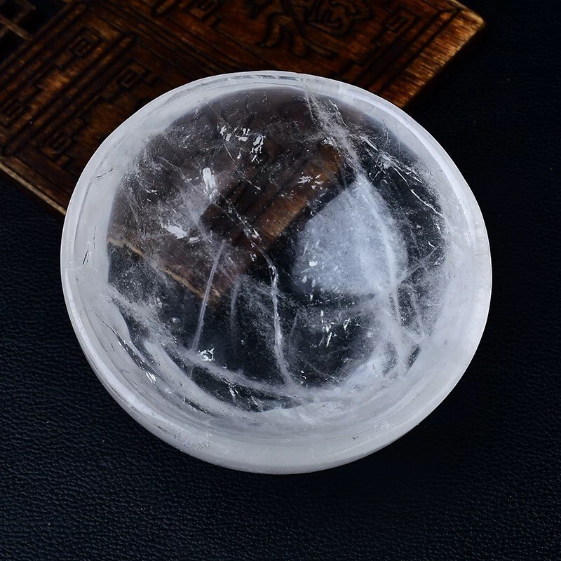 1pc Natural clear crystal quartz Carved bowl Reiki Healing Gift random 80-90mm