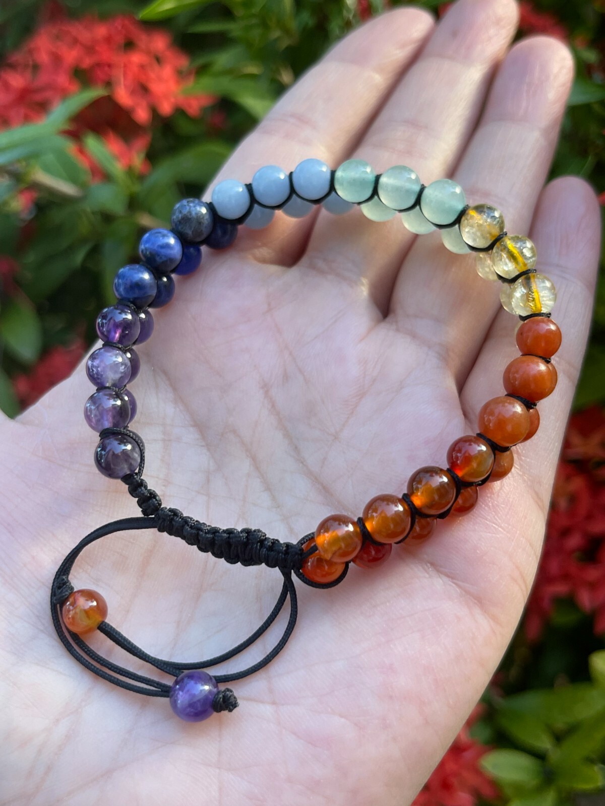 7 Chakra Bead Double Row Adjustable Bracelet 6mm, Genuine Gemstone Bracelet