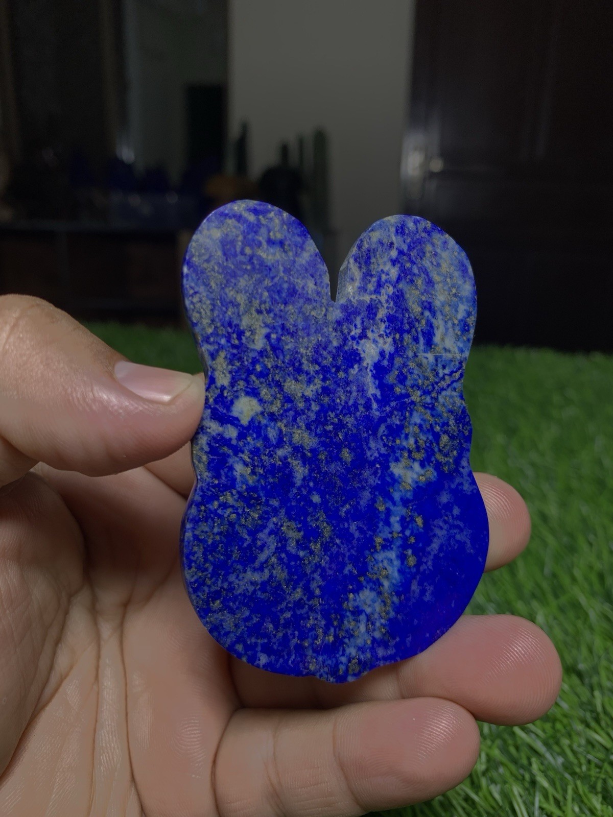 Natural Lapis Lazuli Bunny Carving Flat Pocket Stone Gemstone Rabbit 60g 74mm