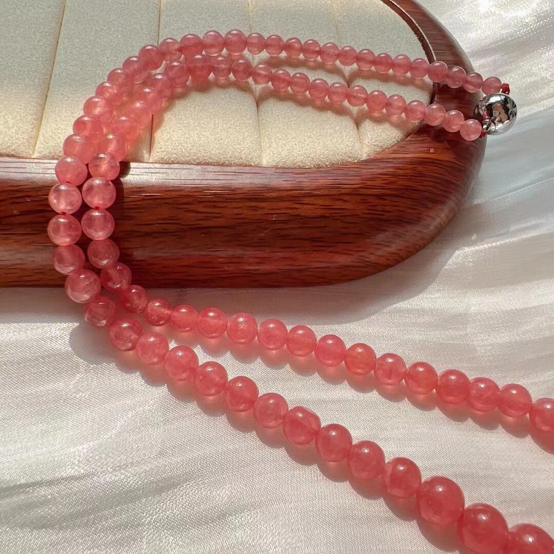 Natural Ice Rose Rhodochrosite Gems Beads Woman Long Chain Necklace 4.5-8mm