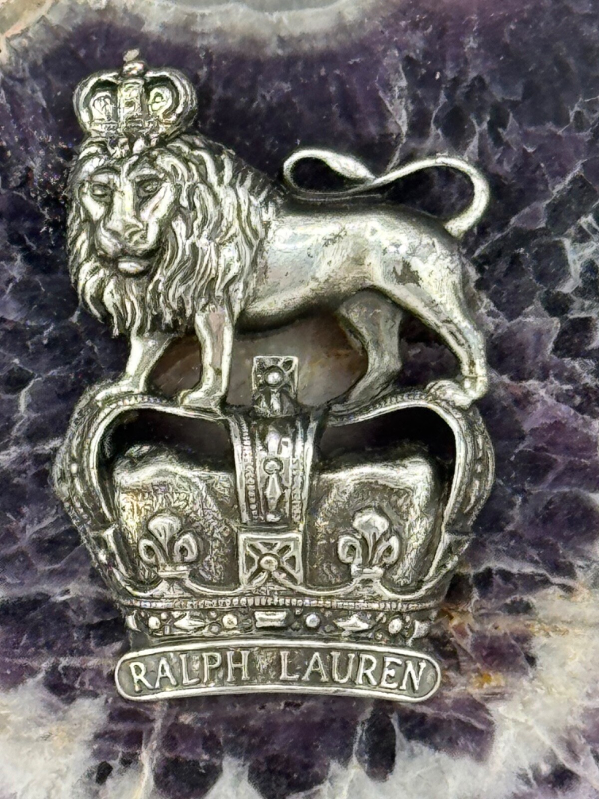 431 gr. Amethyst Chevron Slab Sterling Silver Ralph Lauren Paperweight Gorgeous