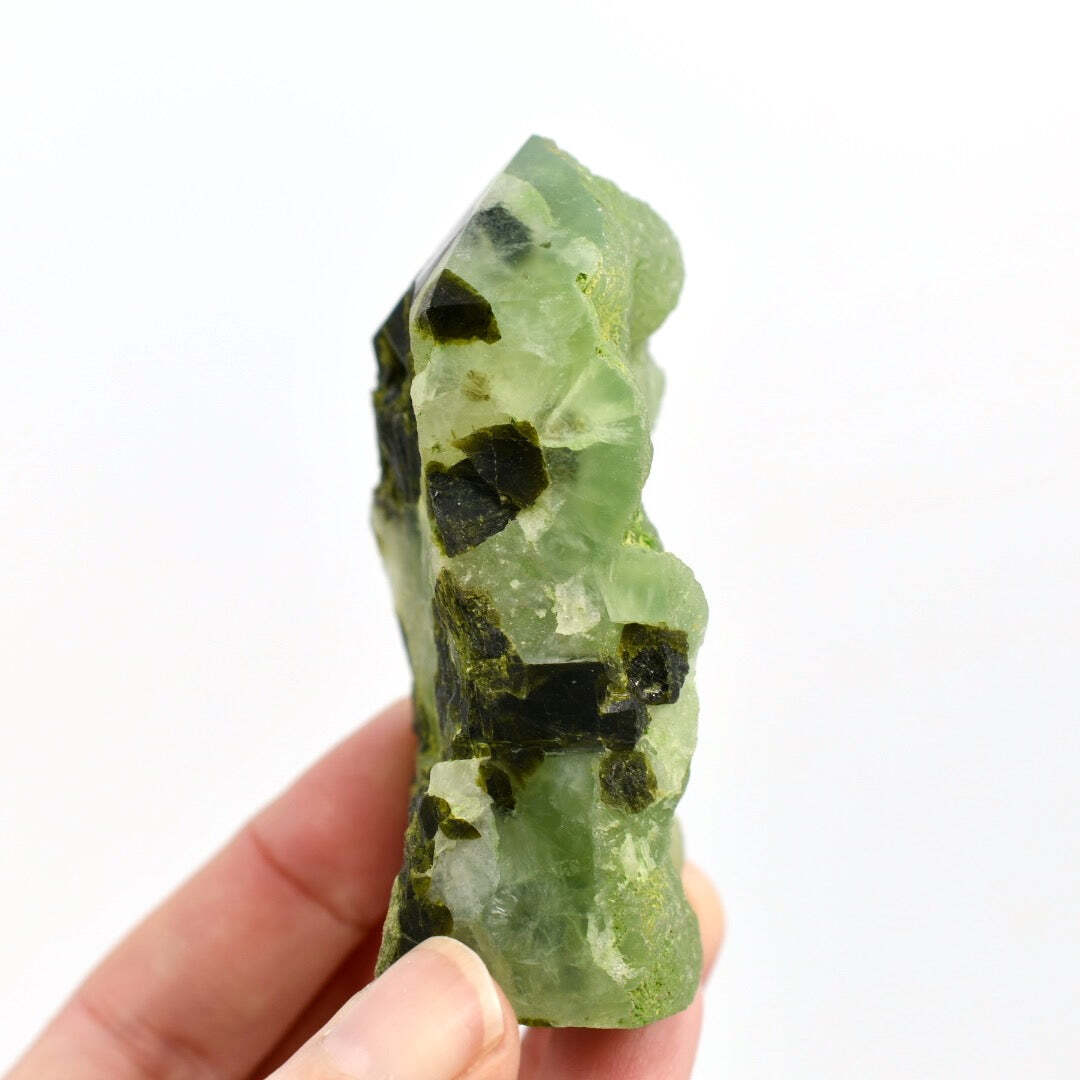 3in 147g Botryoidal Prehnite Epidote Crystal Tower, Namibia