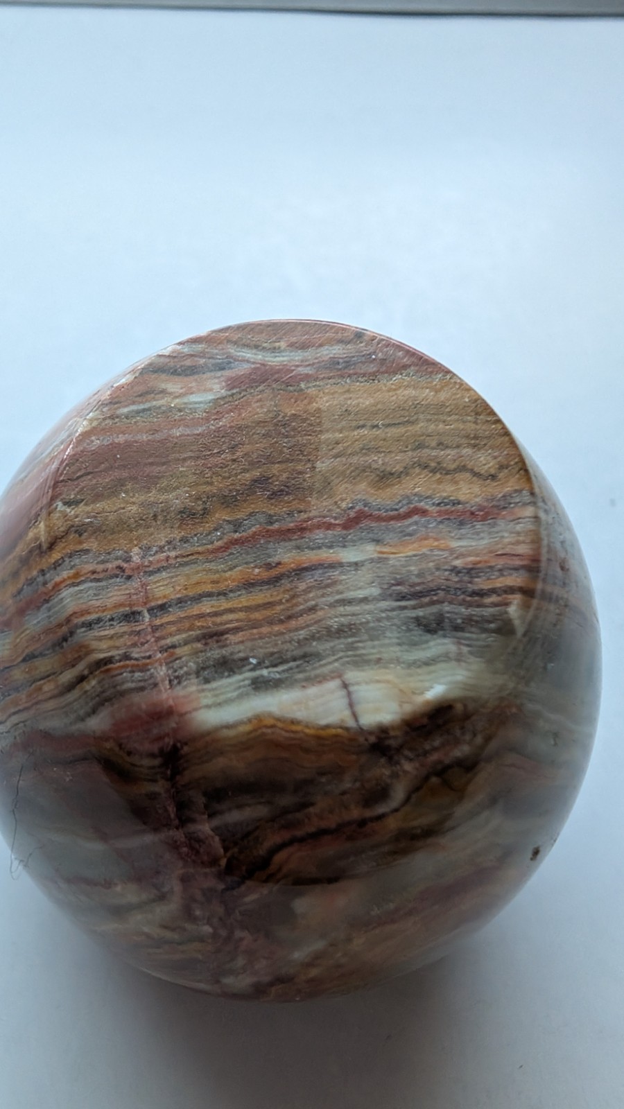 Vintage Carved Banded Onyx Marble Apple Brass Stem Paperweight MCM Teacher