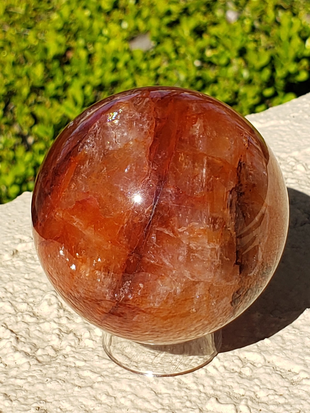 2.5″ Fire Quartz Red Clear Crystal Rainbows Sphere Orb Ball, 370g or 13 oz
