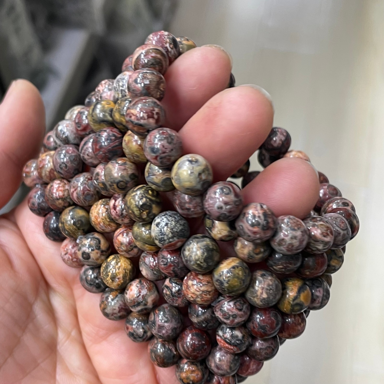 10Pcs 8mm Natural Leopard Jasper stone Quartz Crystal Stretch Bracelet