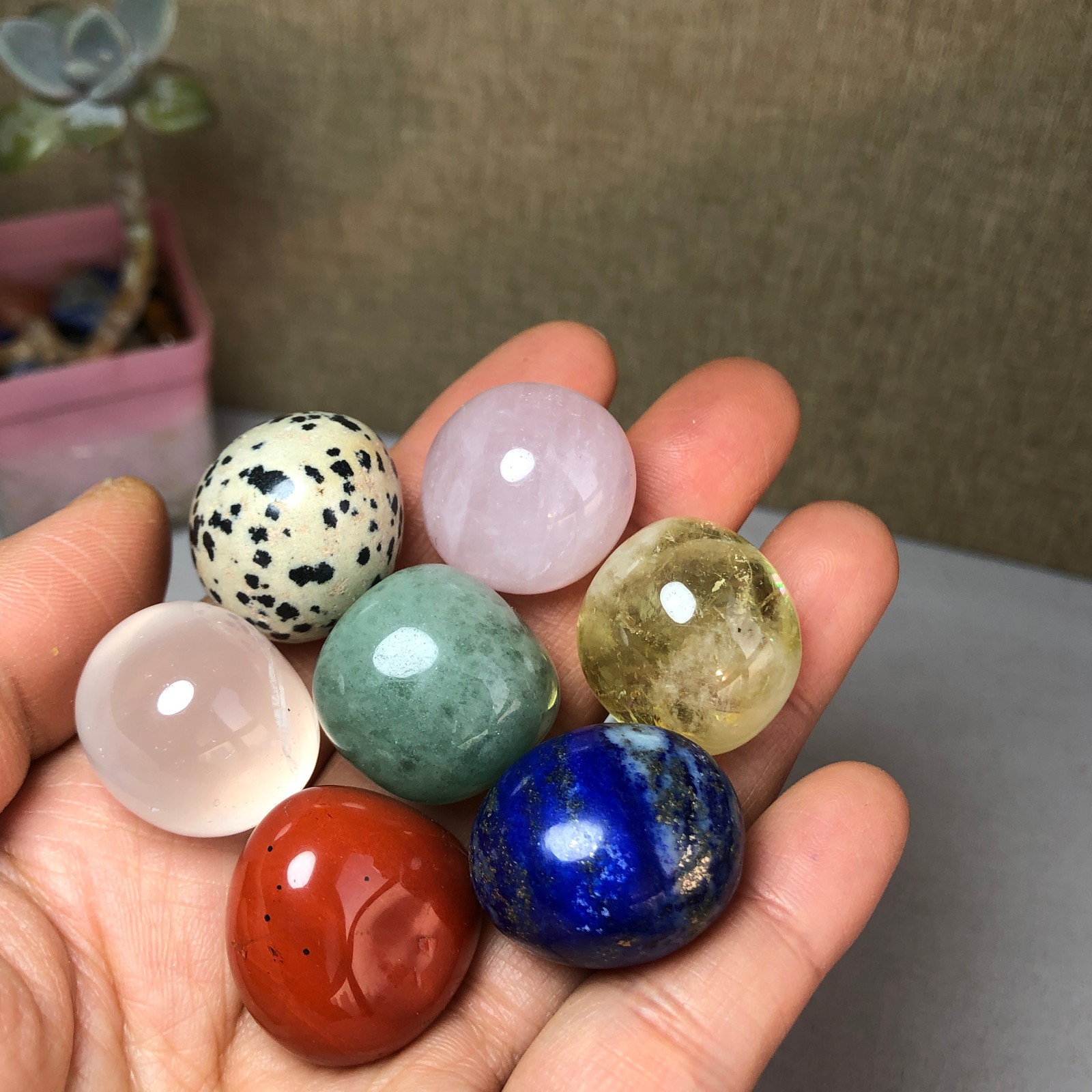 Natural various semi-precious stone Crystal Seven Star Array tumbled 338g A2458