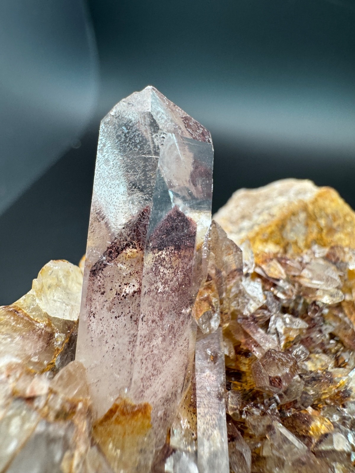6788 Sunset Phantom Quartz Cluster with Nice Hematite Inclusions India 125g