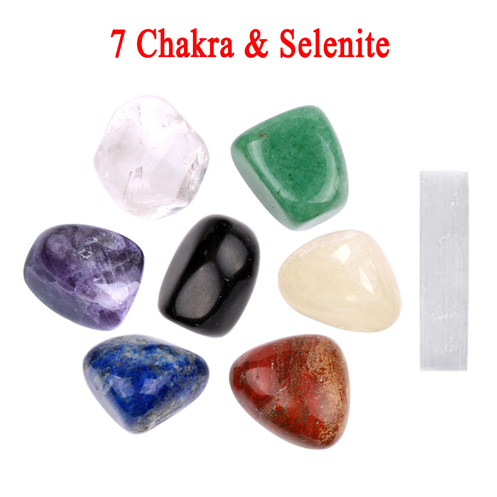 Interchangeable Macrame Pouch Bag with 7 Chakra Tumbled Stone & Selenite Set