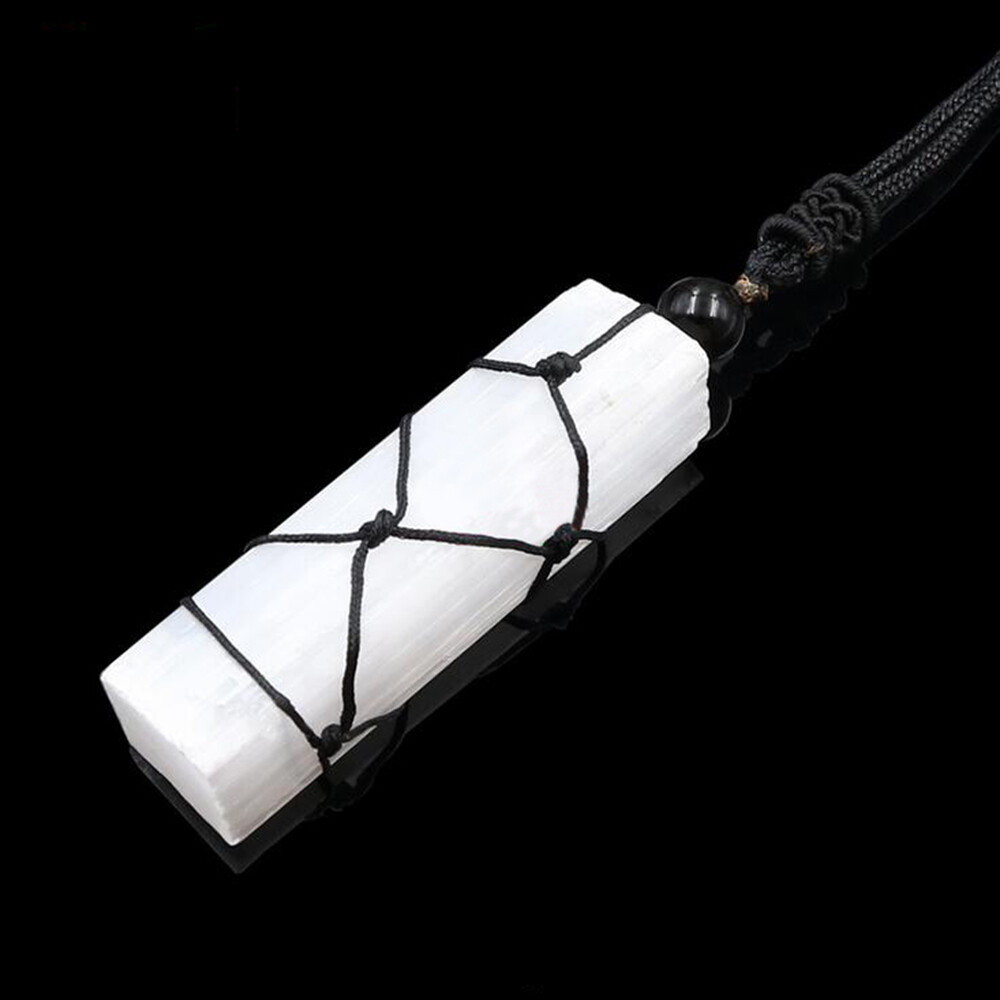 Natural Selenite Braid Wrap Pendant Metaphysical Spiritual Crystal Necklace