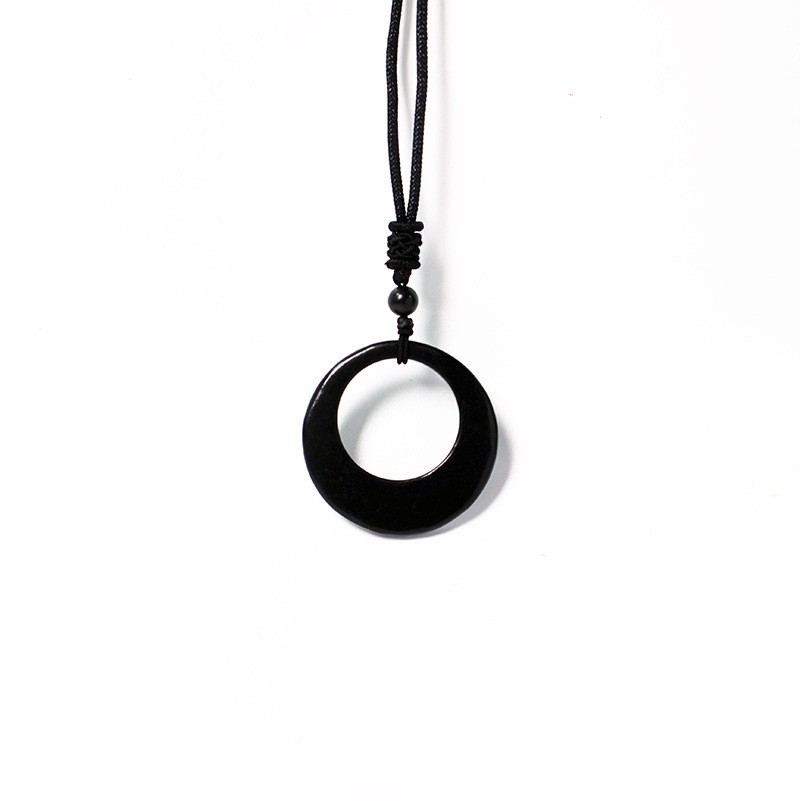 Shungite retro design classic style black circular energy stone pendant