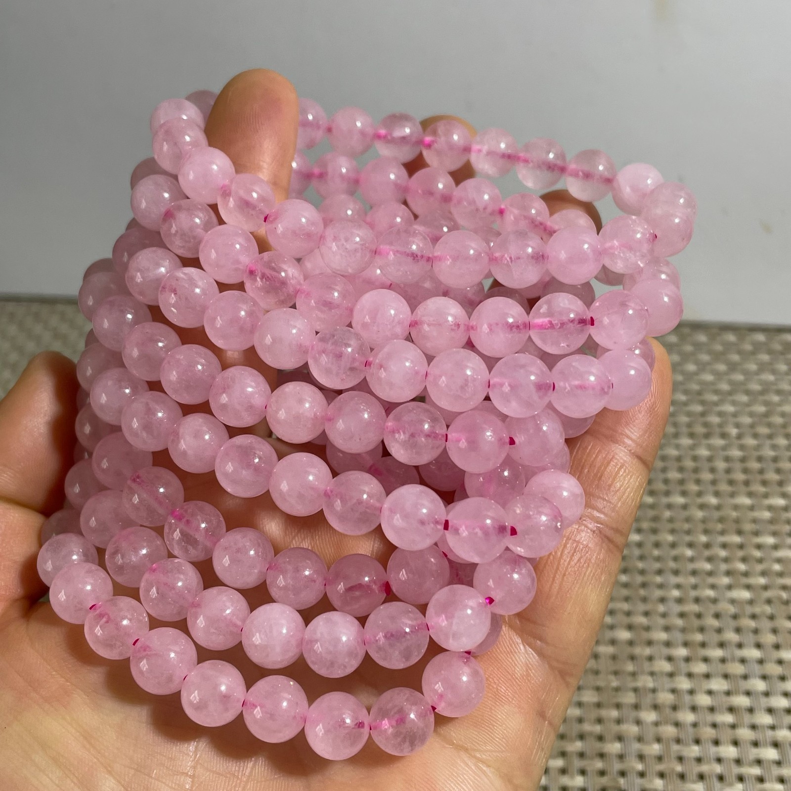 8mm Genuine Natural Pink Rose Crystal Round Beads Bracelet 5pcs