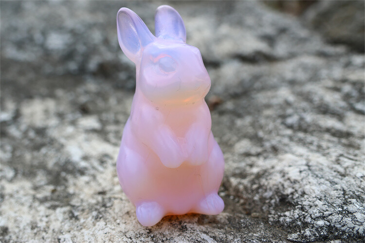 2″ Pink opalite Rabbit Reiki Quartz Crystal Skull Carving Figurines decor 1pc