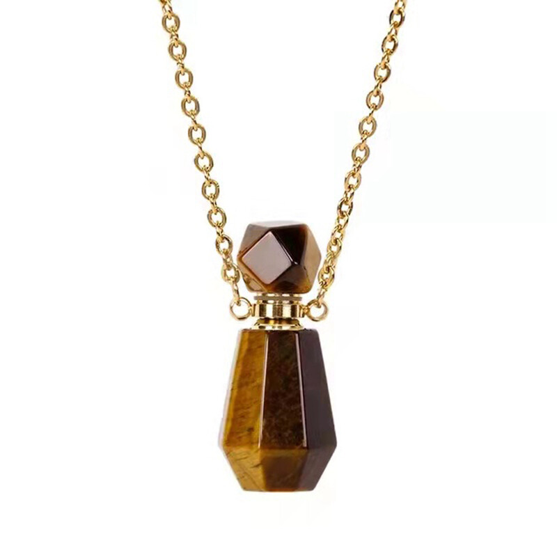 Natural Quartz Gemstone Perfume Bottles Pendant Chakra Healing Crystal Necklace