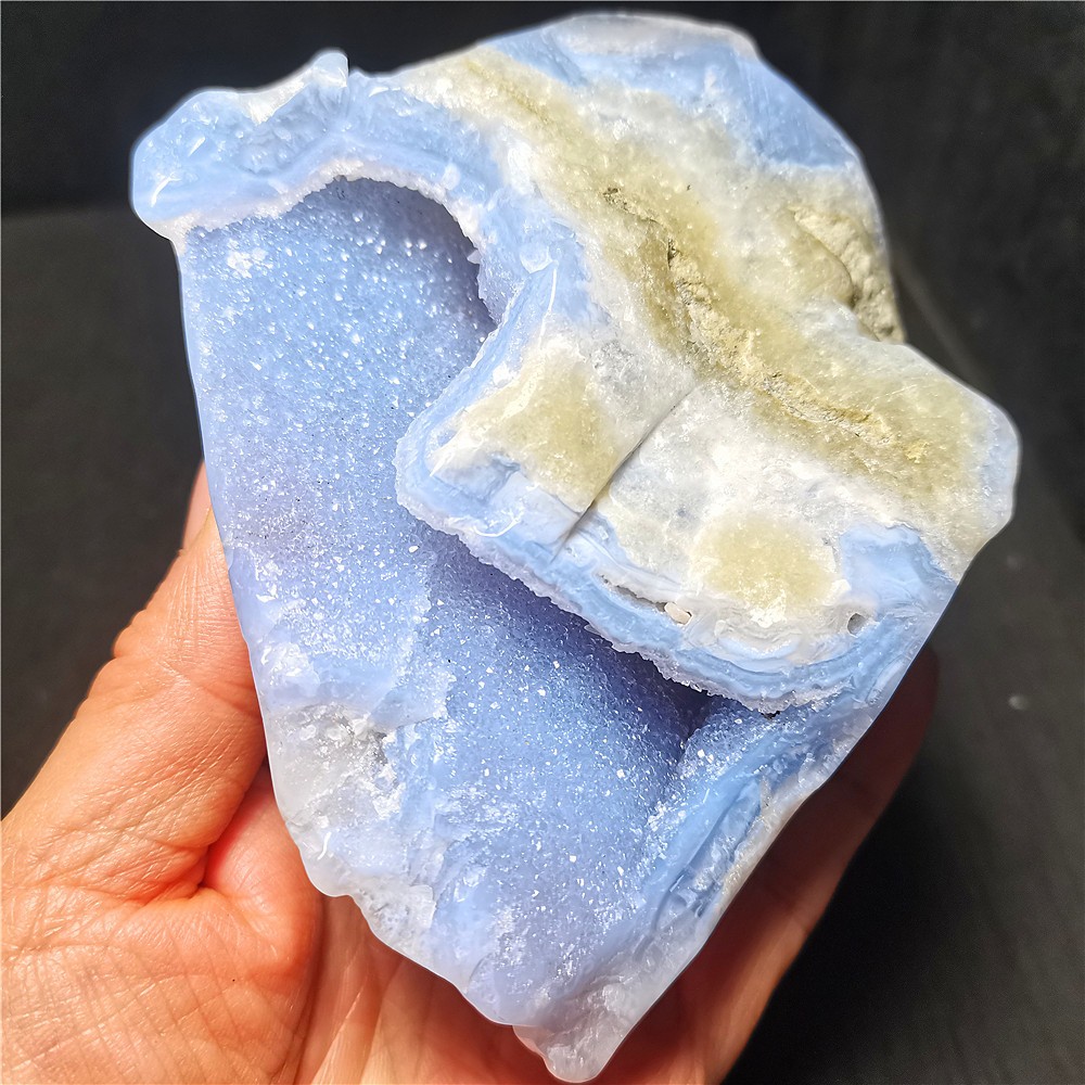 RARE 393.2g Natural Argentine Blue Agate Stone Geode Healing R2136