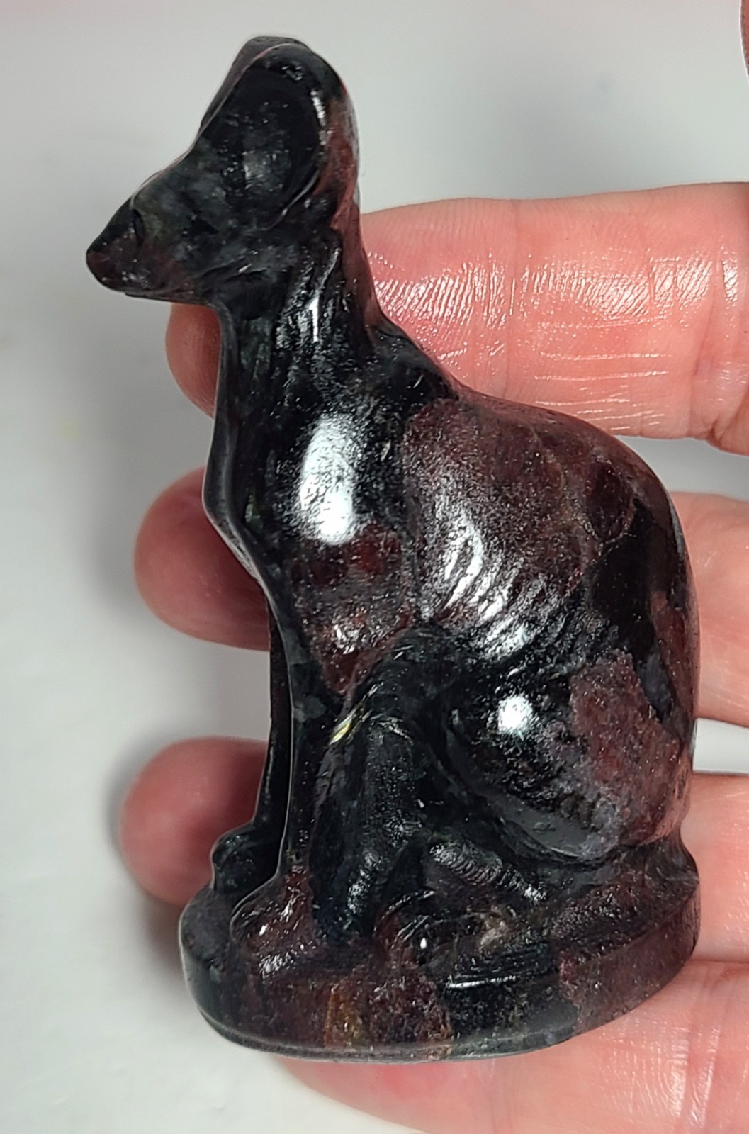 3″ 108g Garnet Arfvedsonite Egyptian Hairless Cat Crystal Stone Carving Statue