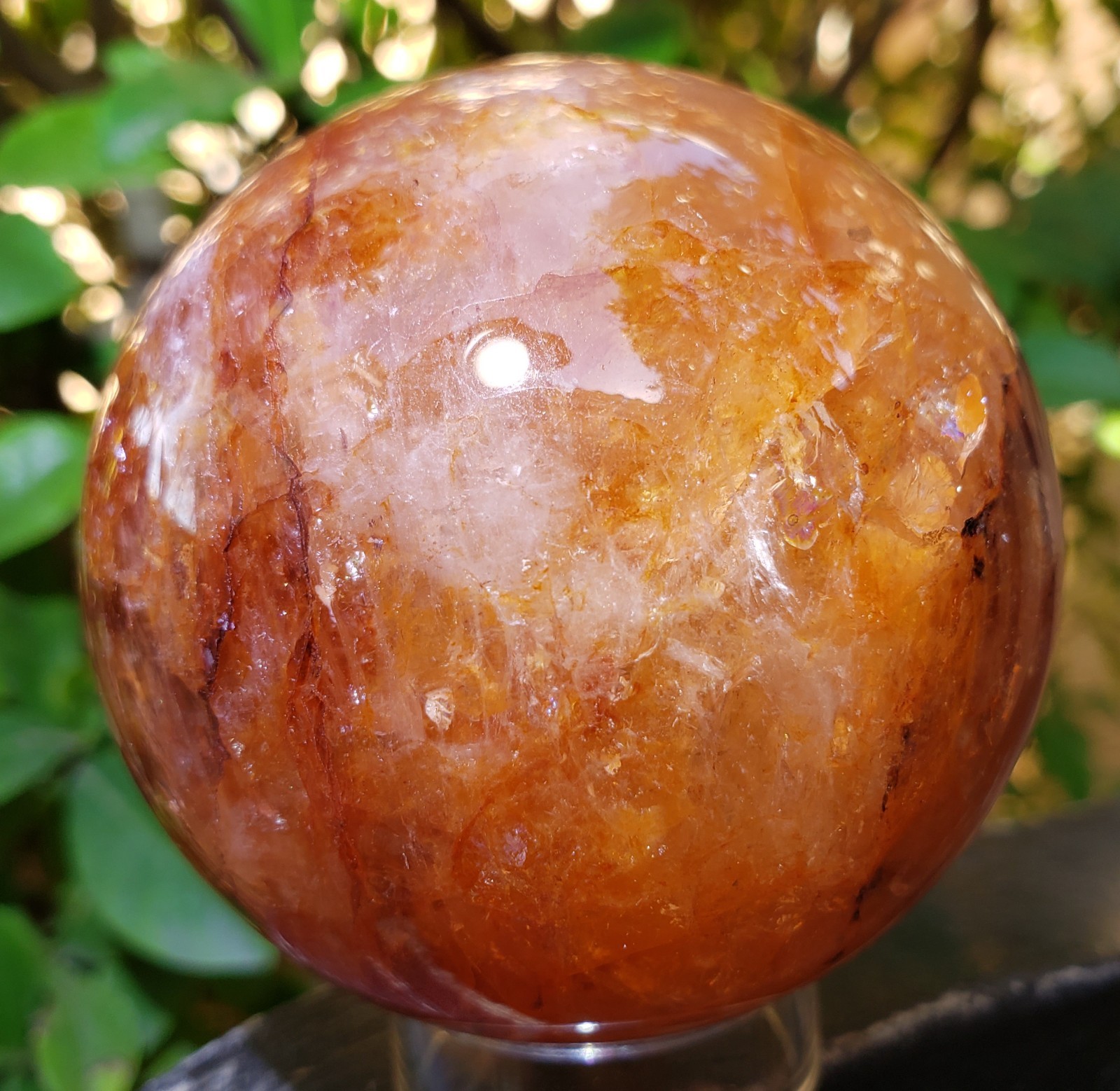 2.5″ Fire Quartz Red Clear Crystal Rainbows Sphere Orb Ball, 370g or 13 oz