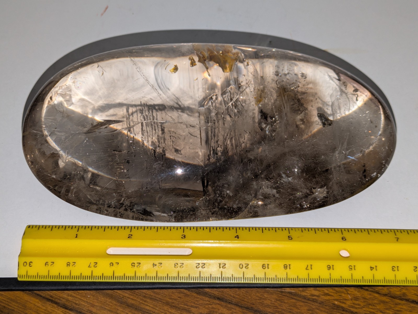 Large 2lb Polished Clear Quartz Crystal w/ Inclusions With Water And Light Stand